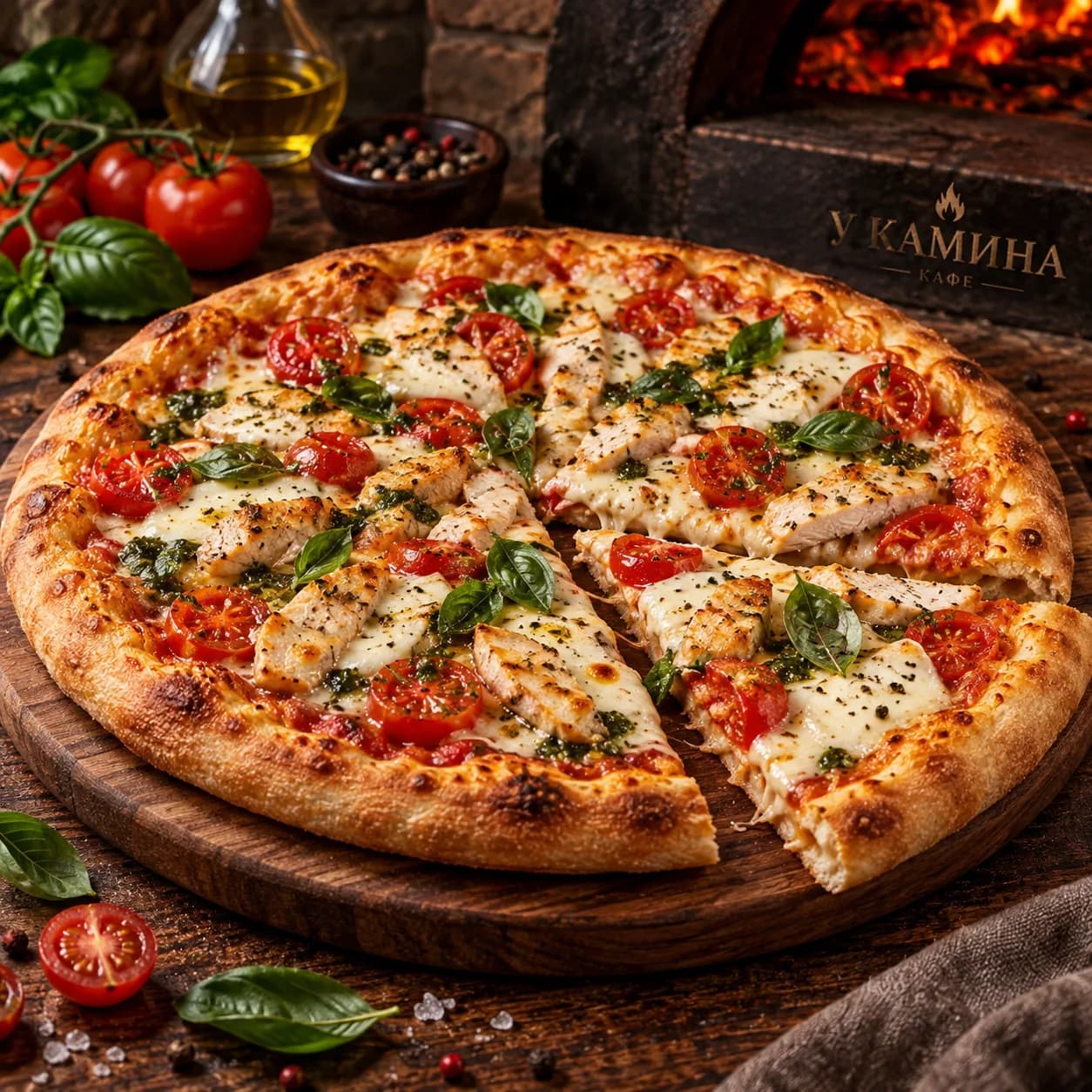 Пицца капрезе с курицей